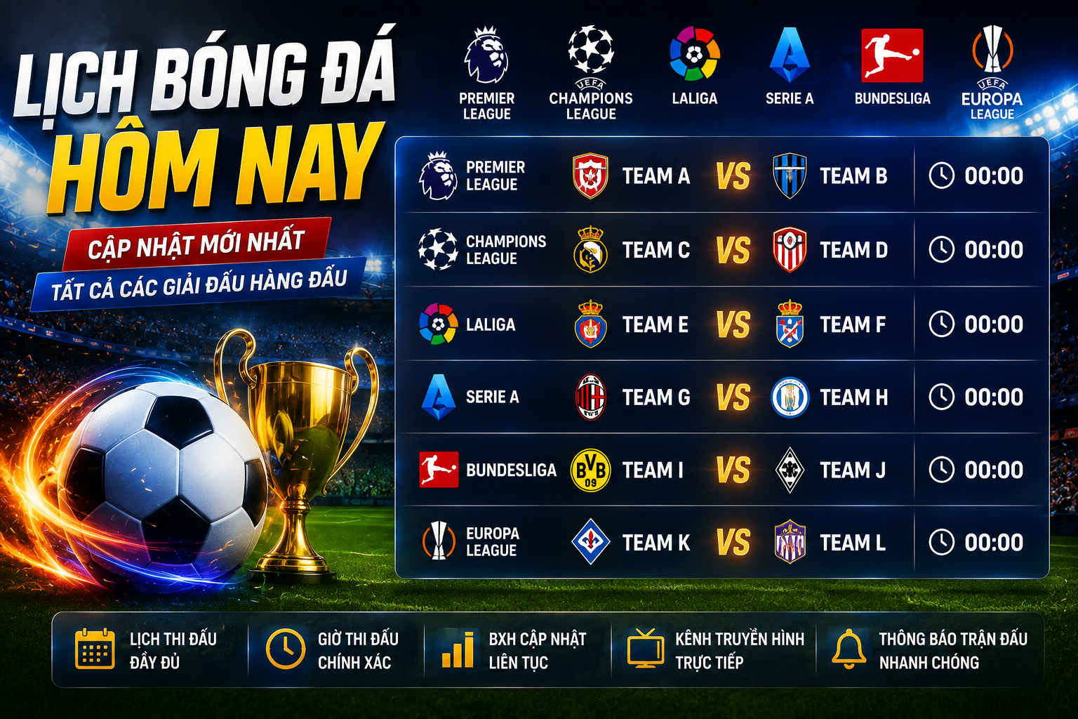 Lịch Bóng Đá Hôm Nay – Lịch Thi Đấu Bóng Đá Mới Nhất
